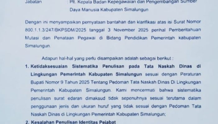 Menanggapi Issu Surat Edaran Palsu di BKPSDM Kabupaten Simalungun Ini Sanggahanya
